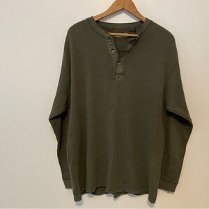 Naturalife Army Green Waffle Knit Thermal Henley Shirt Men’s L Y2K Gorpcore